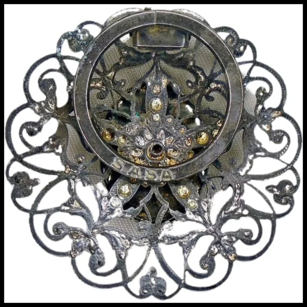 Vintage Scarf Clip Dark Silvertone Filigree Dress Clip Hat Clip - Picture 5 of 10